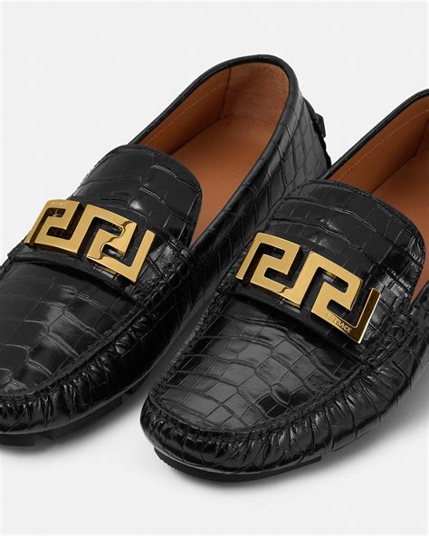 Versace Greca Loafer Croc Black Men's 